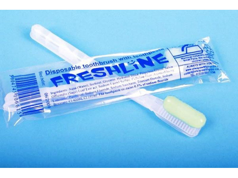A disposable toothbrush with a portion of the paste